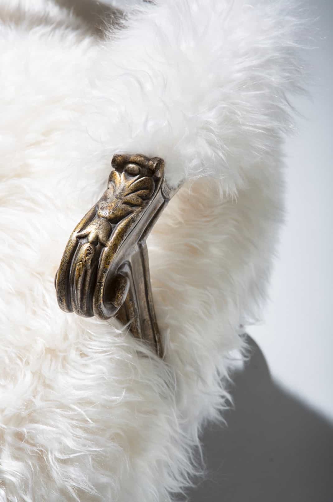 Versailles Luxe Carved Chair – Antique Gold Finish with Faux Fur Upholstery angle thumbnail 3