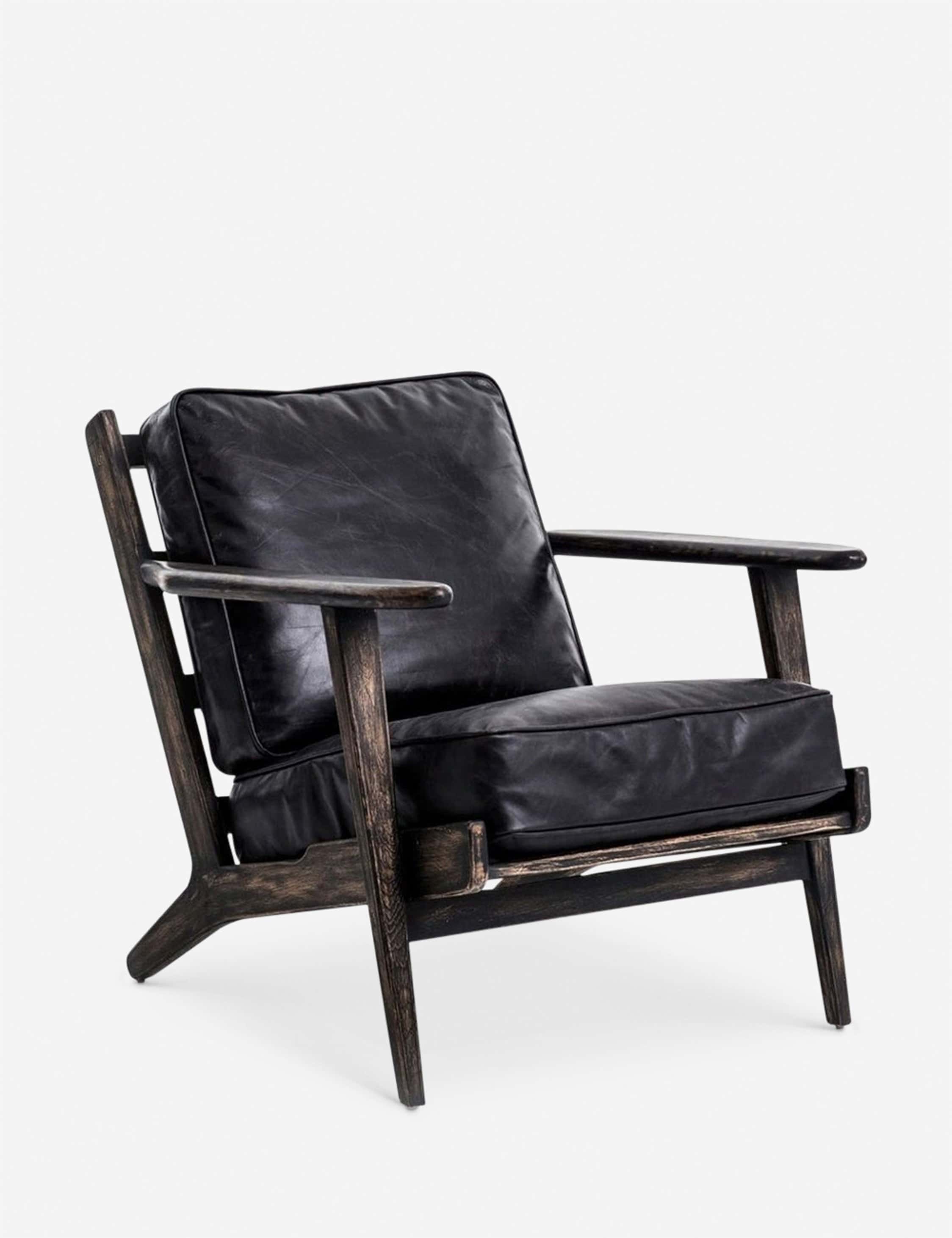Modern Black Leather Lounge Chair with Rustic Wood Frame – Stylish, Comfortable Accent Piece — view 1
