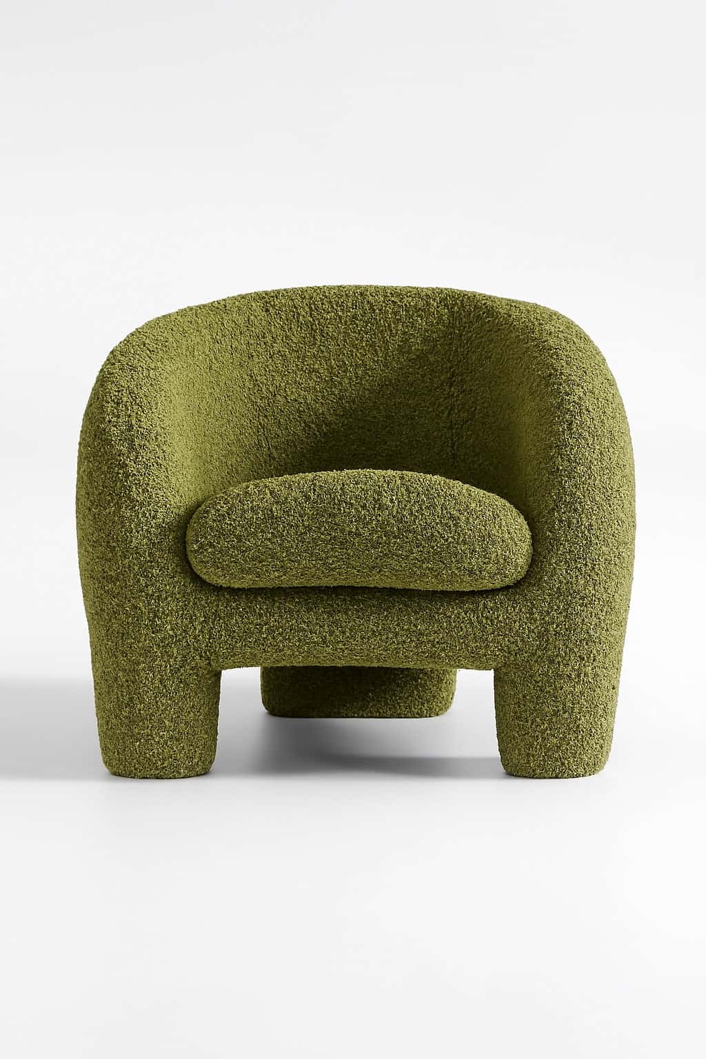 Modern Olive Green Bouclé Accent Chair – Sculptural Lounge Seating angle thumbnail 2