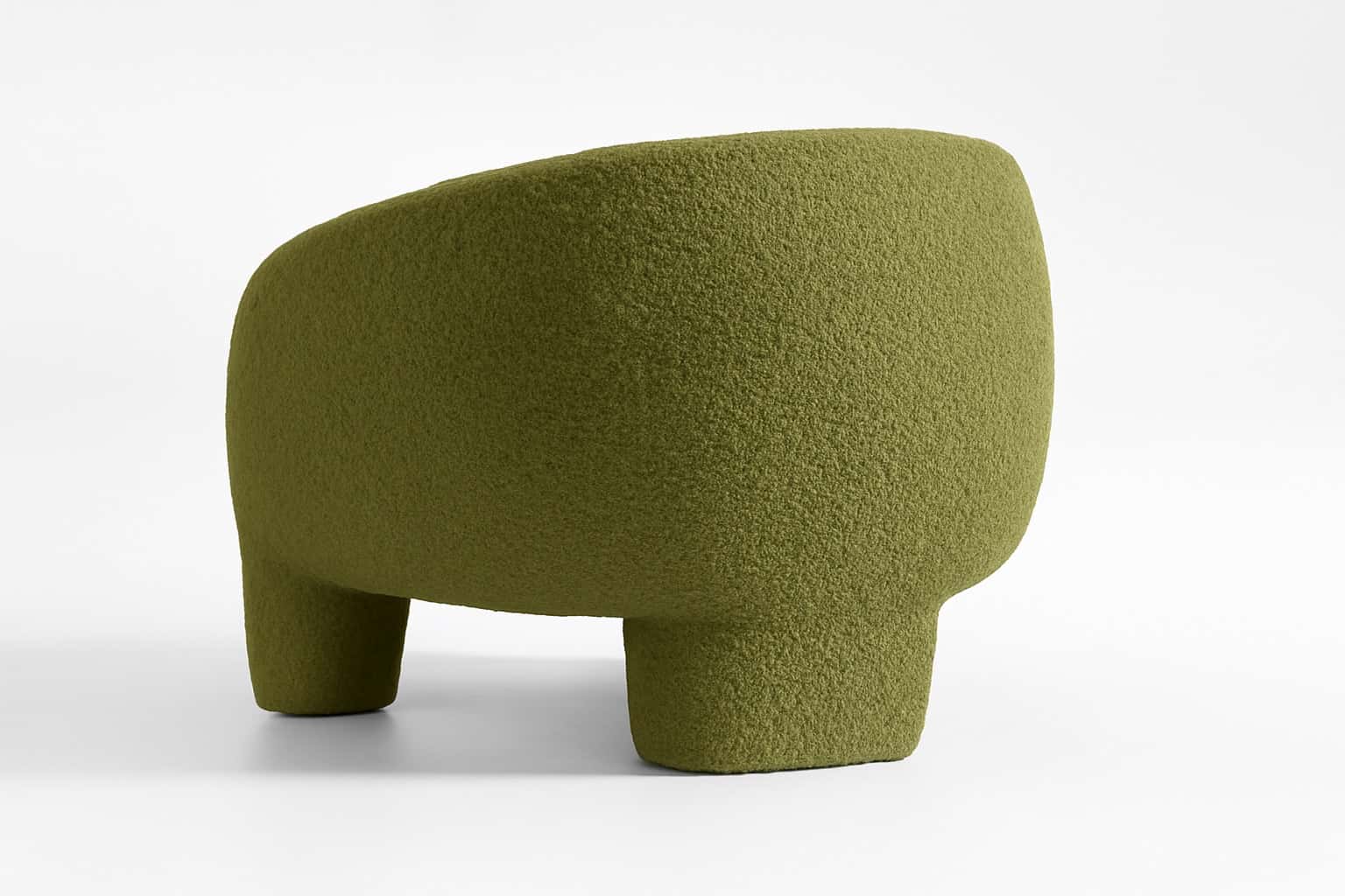 Modern Olive Green Bouclé Accent Chair – Sculptural Lounge Seating angle thumbnail 4