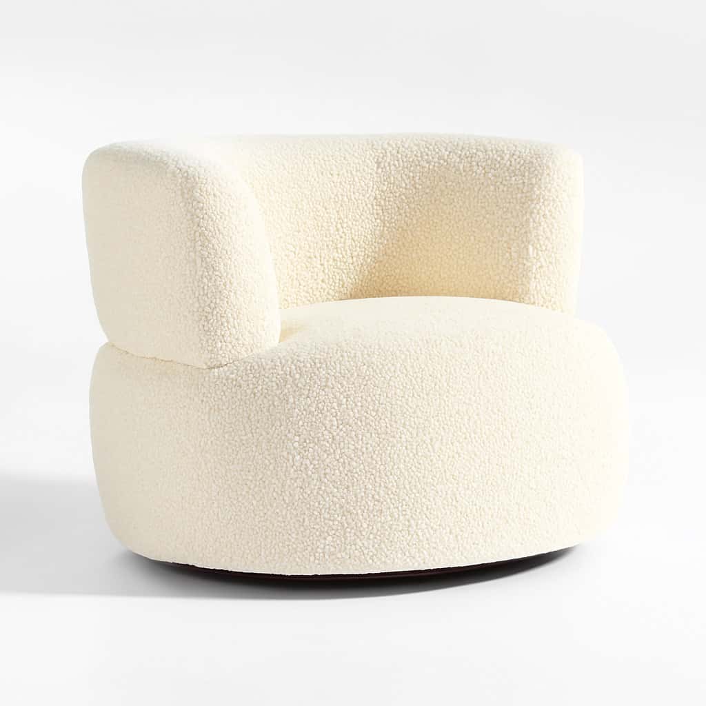 Cloud Cream Bouclé Swivel Accent Chair – Modern Curved Lounge angle thumbnail 1