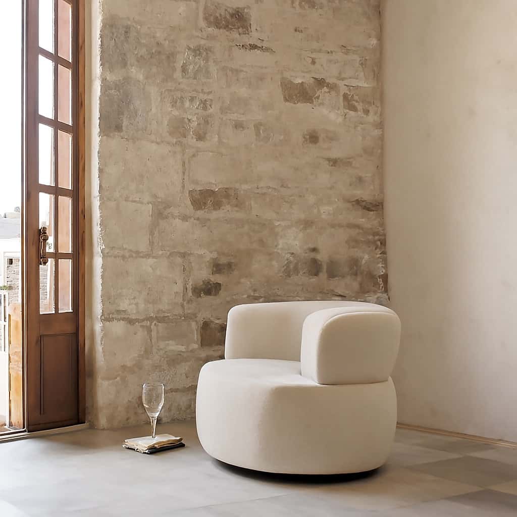 Cloud Cream Bouclé Swivel Accent Chair – Modern Curved Lounge angle thumbnail 4