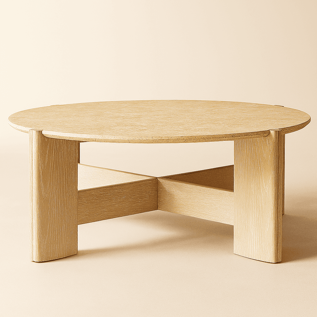 Mid-Century Round Travertine Coffee Table 47" angle thumbnail 2