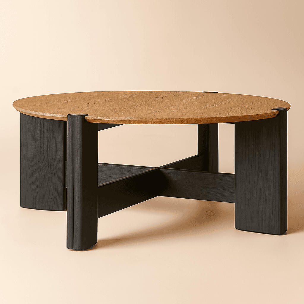 Mid-Century Round Travertine Coffee Table 47" — view 1