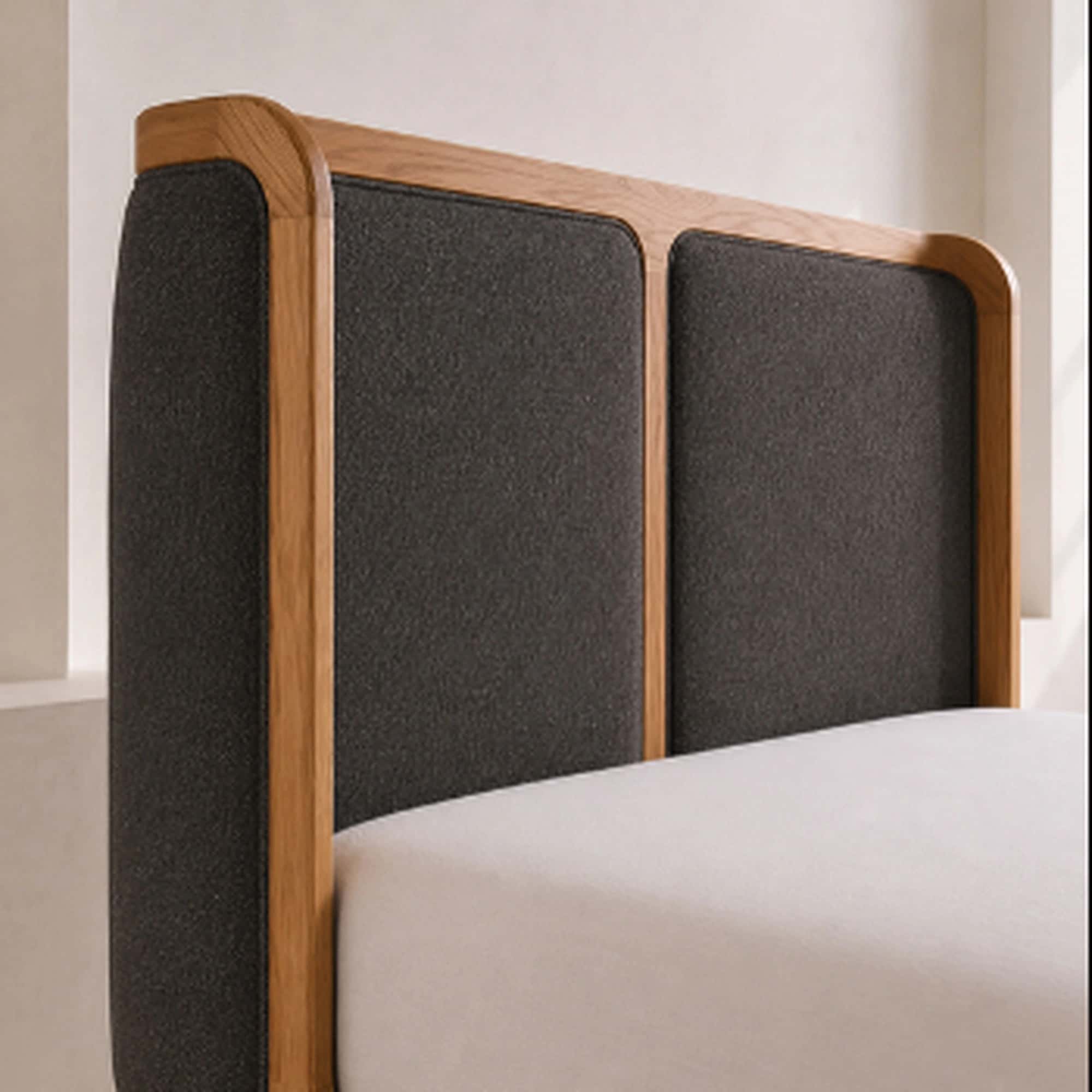 Alden Oak & Charcoal Upholstered Bed angle thumbnail 3