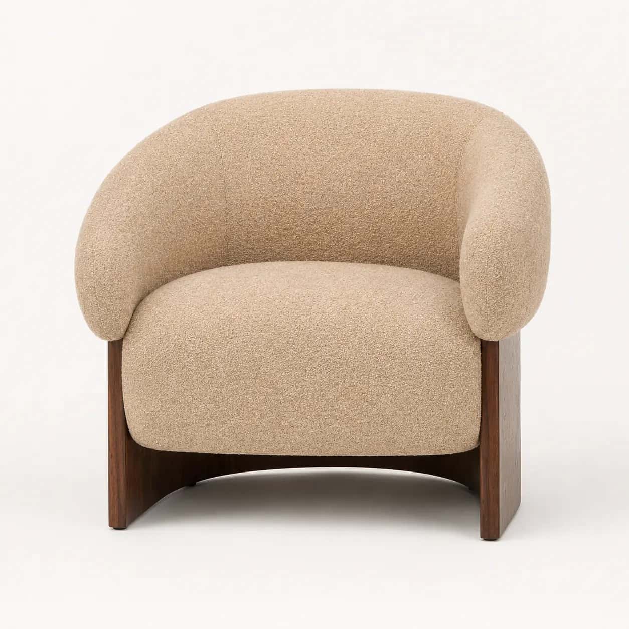 Mirevon Beige Bouclé Accent Chair with Walnut Base — view 1