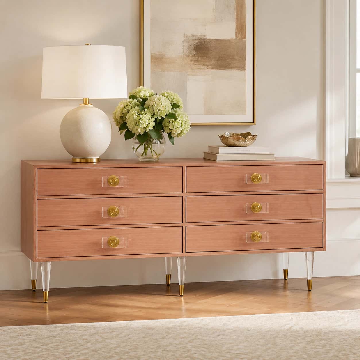 Celestine Blush Wood Six-Drawer Dresser — view 1