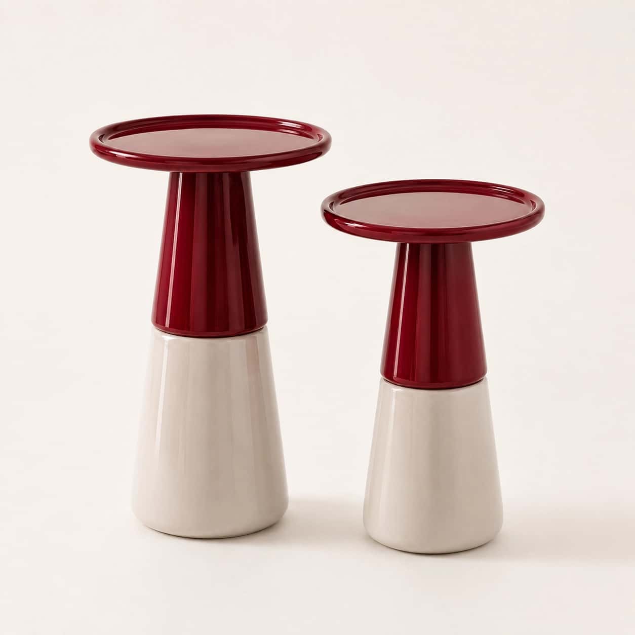 Luna Duo Burgundy & Ivory Pedestal Side Table Set — view 1