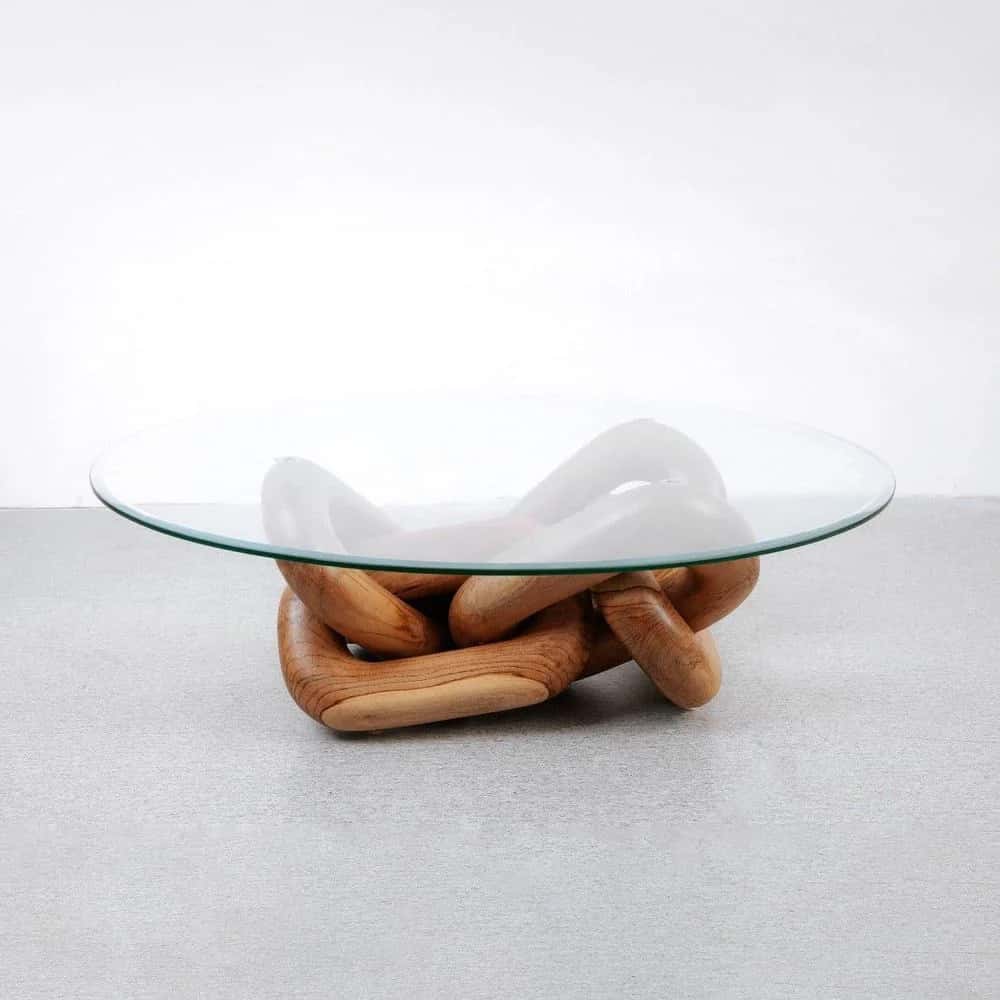 Driftwood Knot Glass Coffee Table – Handcrafted Organic Modern Centerpiece angle thumbnail 1