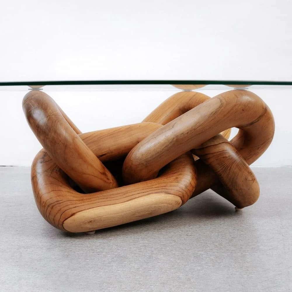 Driftwood Knot Glass Coffee Table – Handcrafted Organic Modern Centerpiece angle thumbnail 4