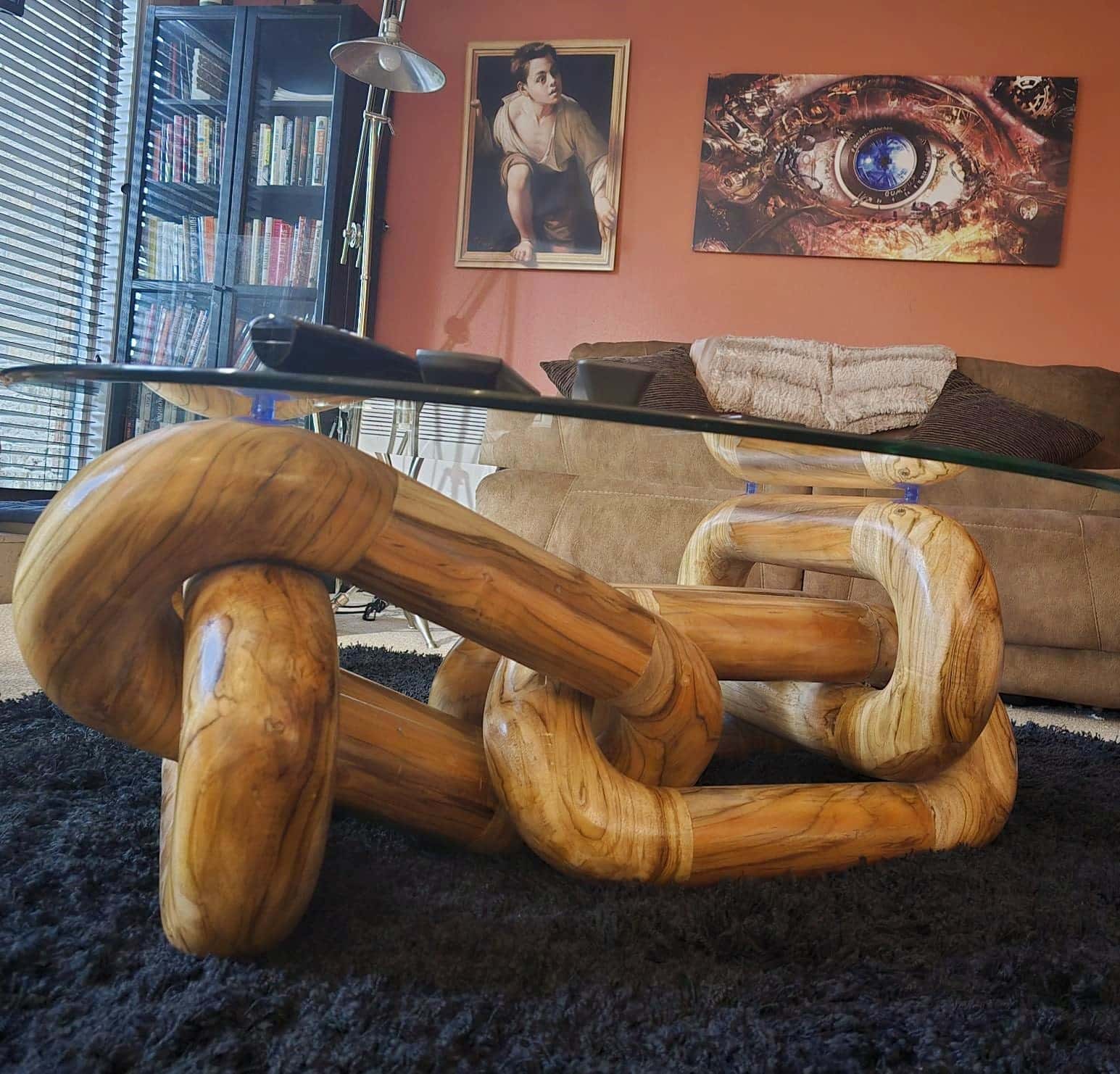 Driftwood Knot Glass Coffee Table – Handcrafted Organic Modern Centerpiece angle thumbnail 7