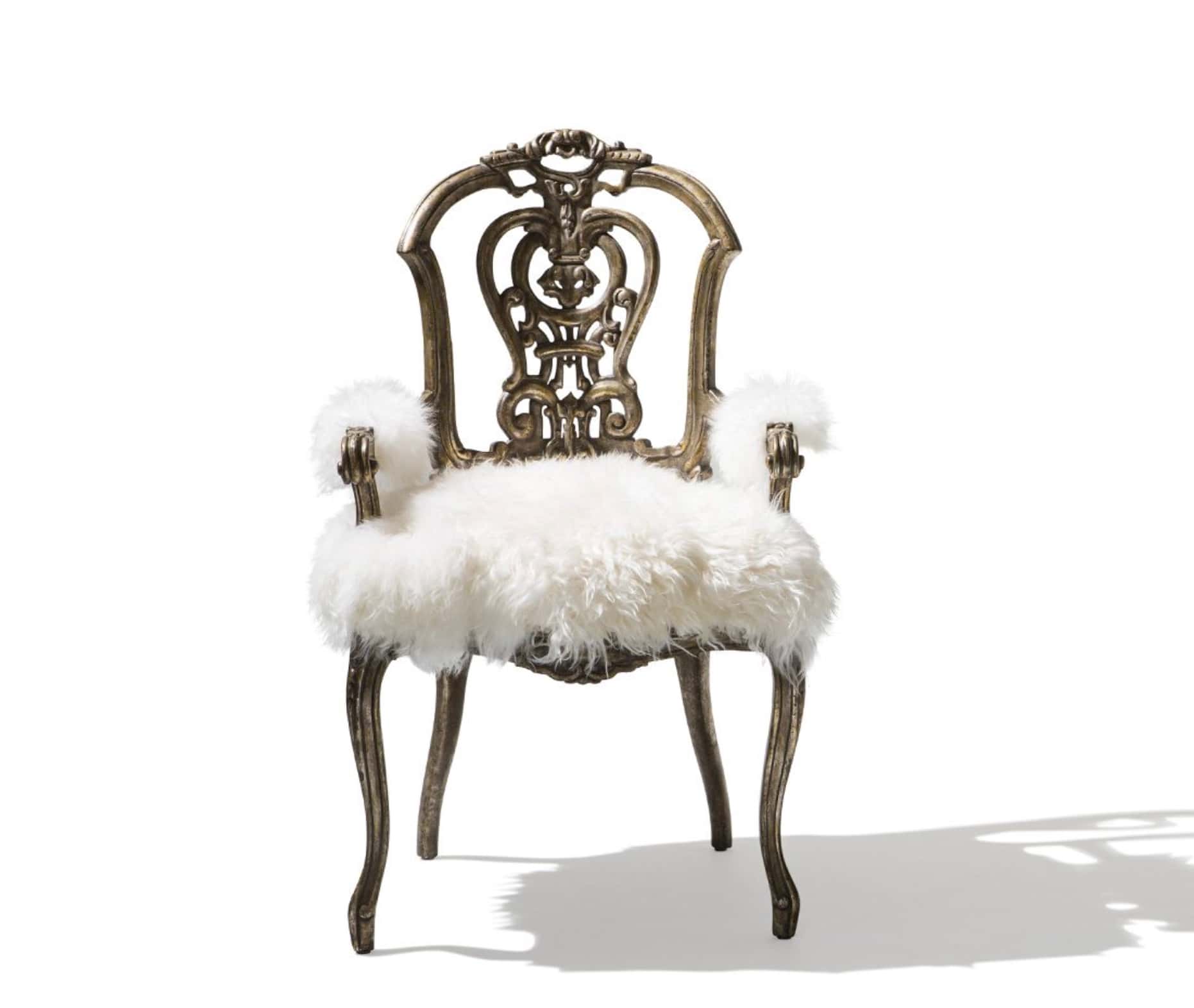 Versailles Luxe Carved Chair – Antique Gold Finish with Faux Fur Upholstery — view 1
