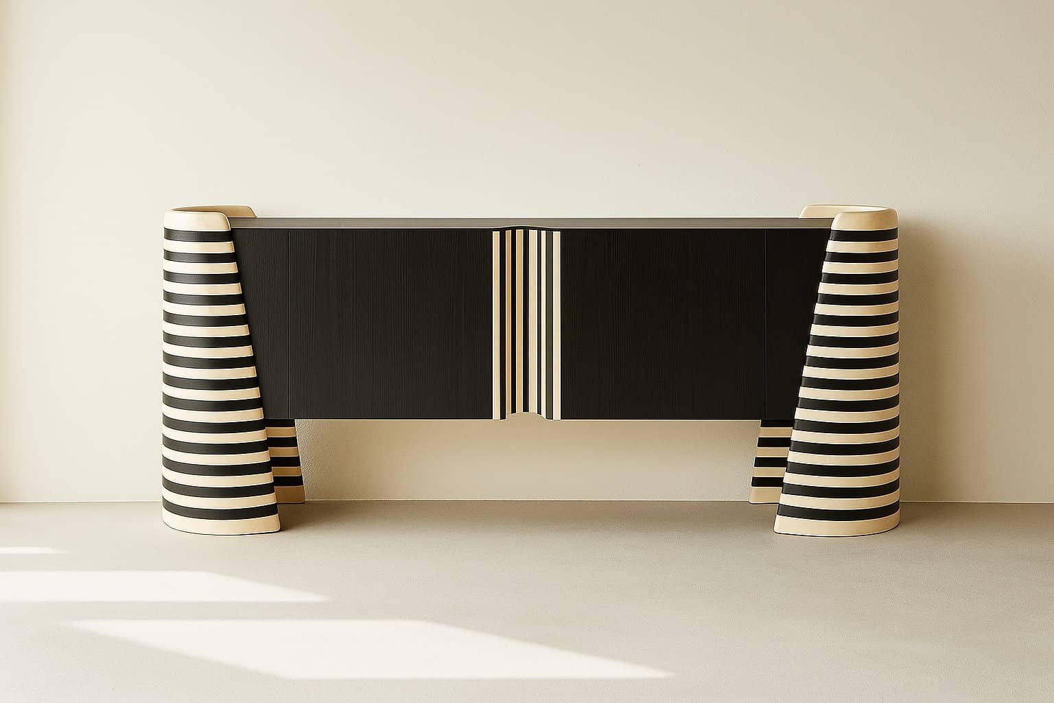 Black and White Striped Designer Sideboard – Modern Sculptural Cabinet with Artistic Legs | 72” Statement Furniture | Custom Luxury Credenza - 1