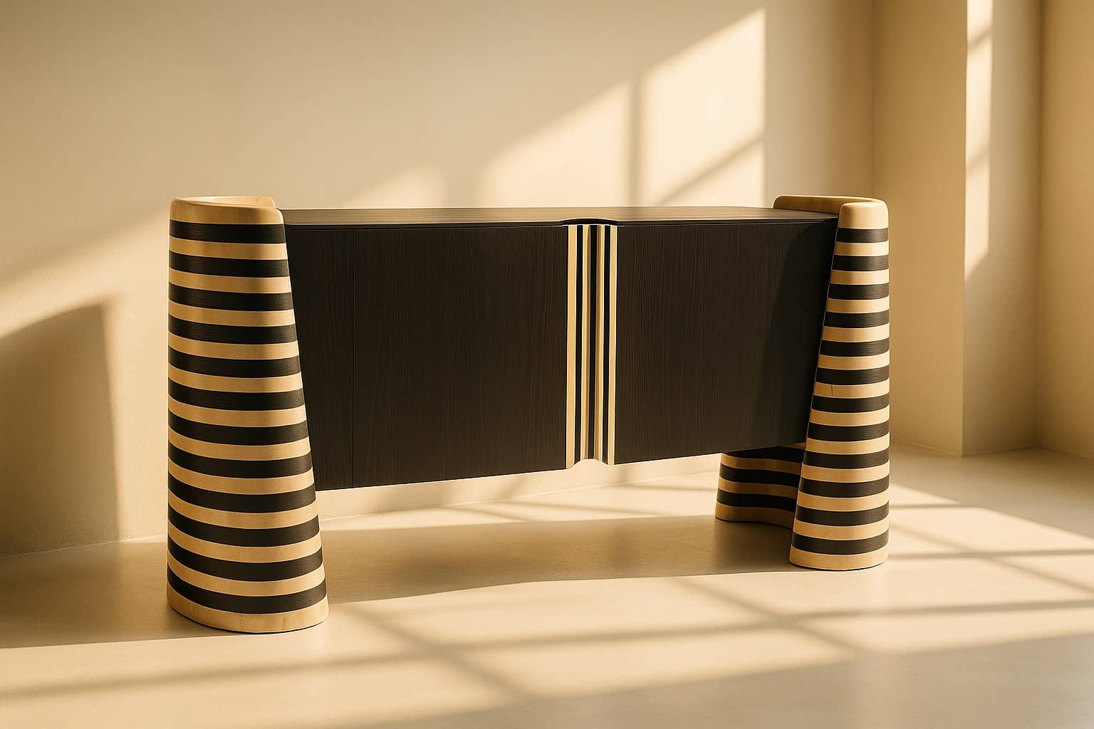 Black and White Striped Designer Sideboard – Modern Sculptural Cabinet with Artistic Legs | 72” Statement Furniture | Custom Luxury Credenza - 2
