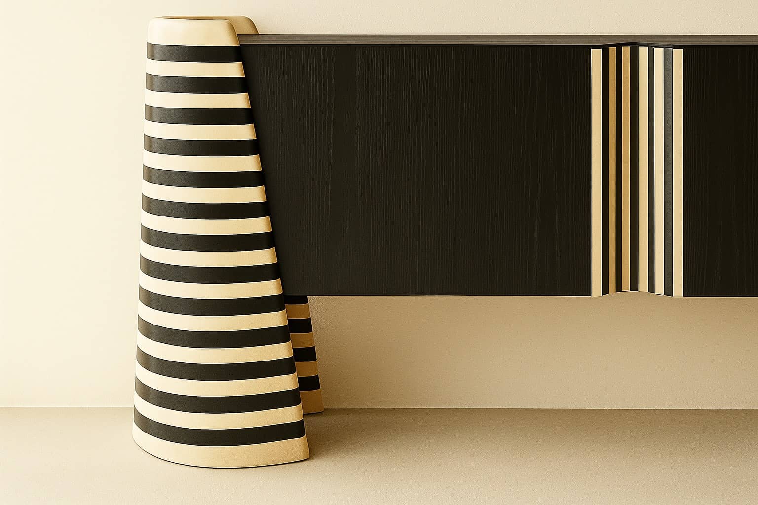 Black and White Striped Designer Sideboard – Modern Sculptural Cabinet with Artistic Legs | 72” Statement Furniture | Custom Luxury Credenza - 3