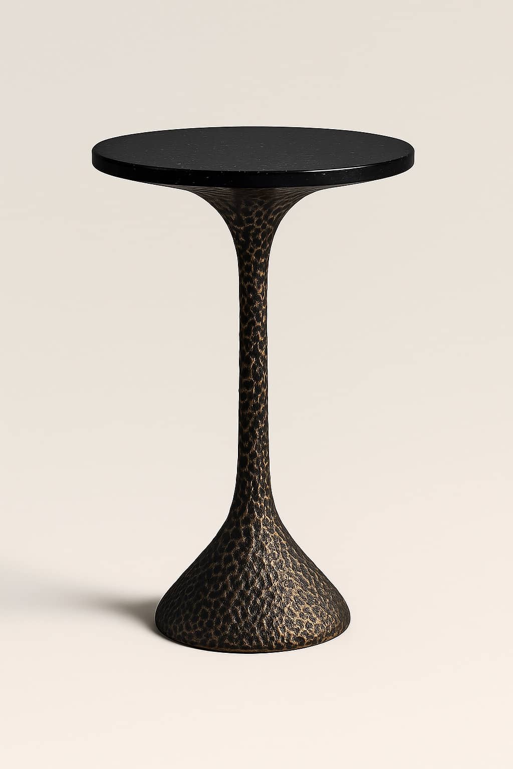 Hammered Bronze Aluminum Side Table with Black Stone Top – 14"x14"x20" | Luxe Accent Table - 1