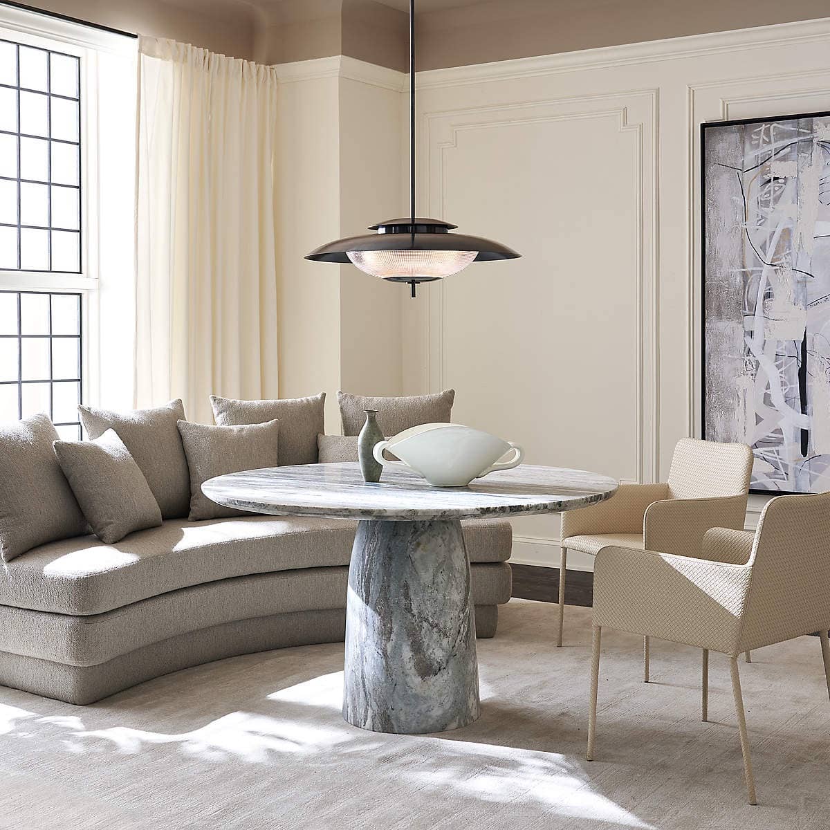 Babylon 54" Round Torrento Grey Marble Dining Table - 2