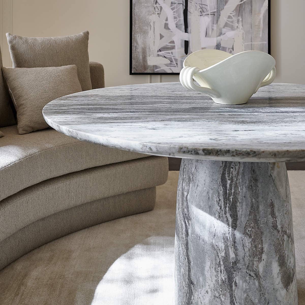 Babylon 54" Round Torrento Grey Marble Dining Table - 5