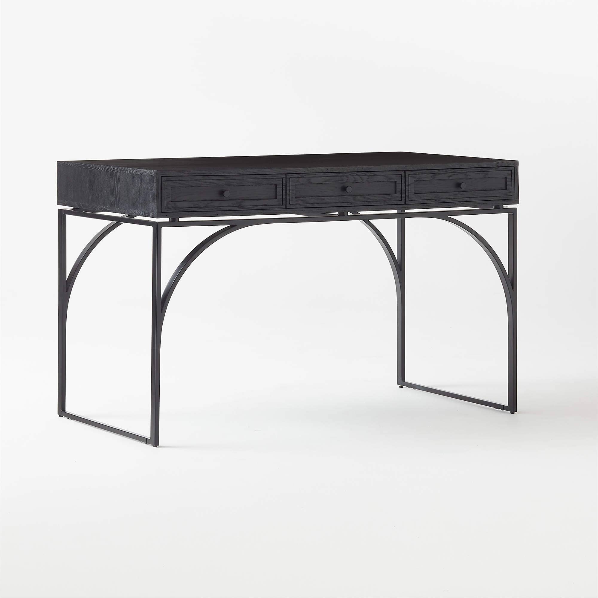 Ebony 3-Drawer Black Oak Desk - 2