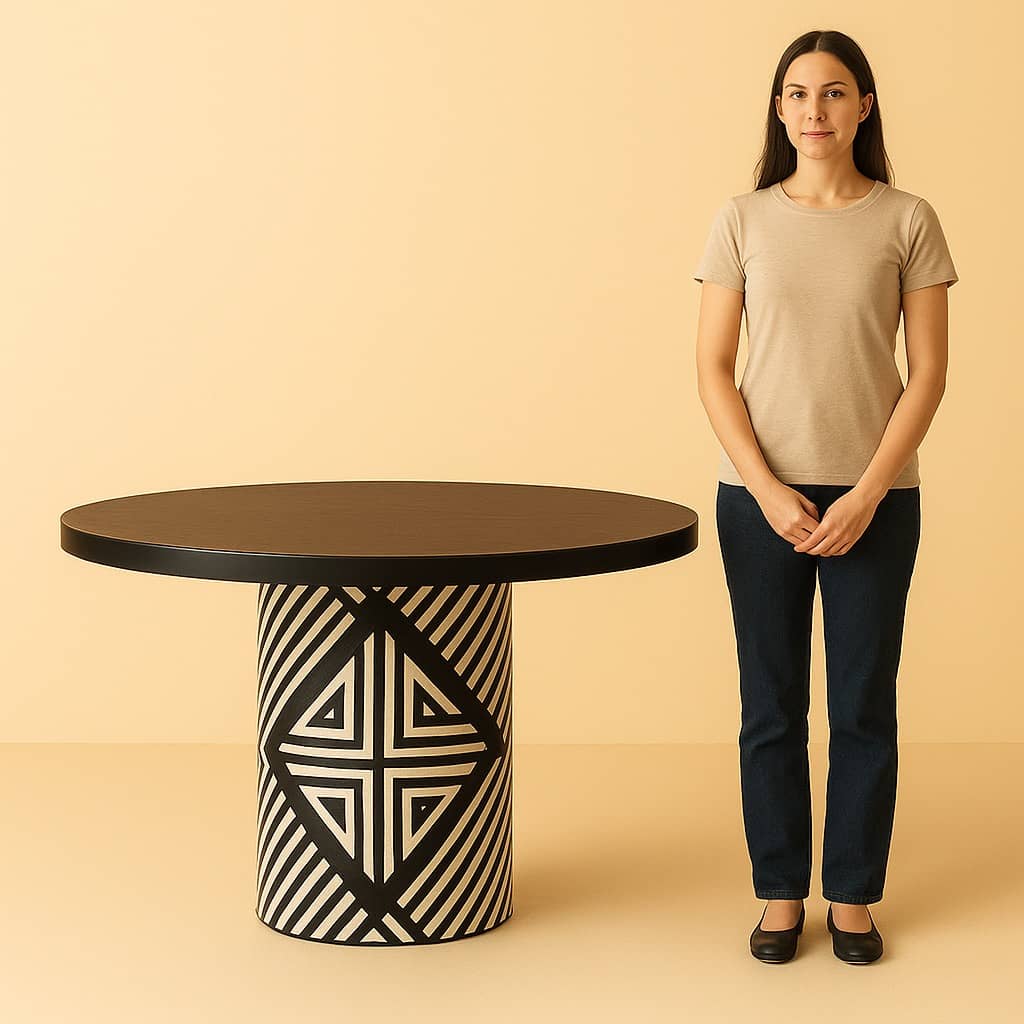 Modern Round Pedestal Dining Table – Black & White Bone Inlay Inspired Geometric Base – 6 Seater Luxury Table - 3