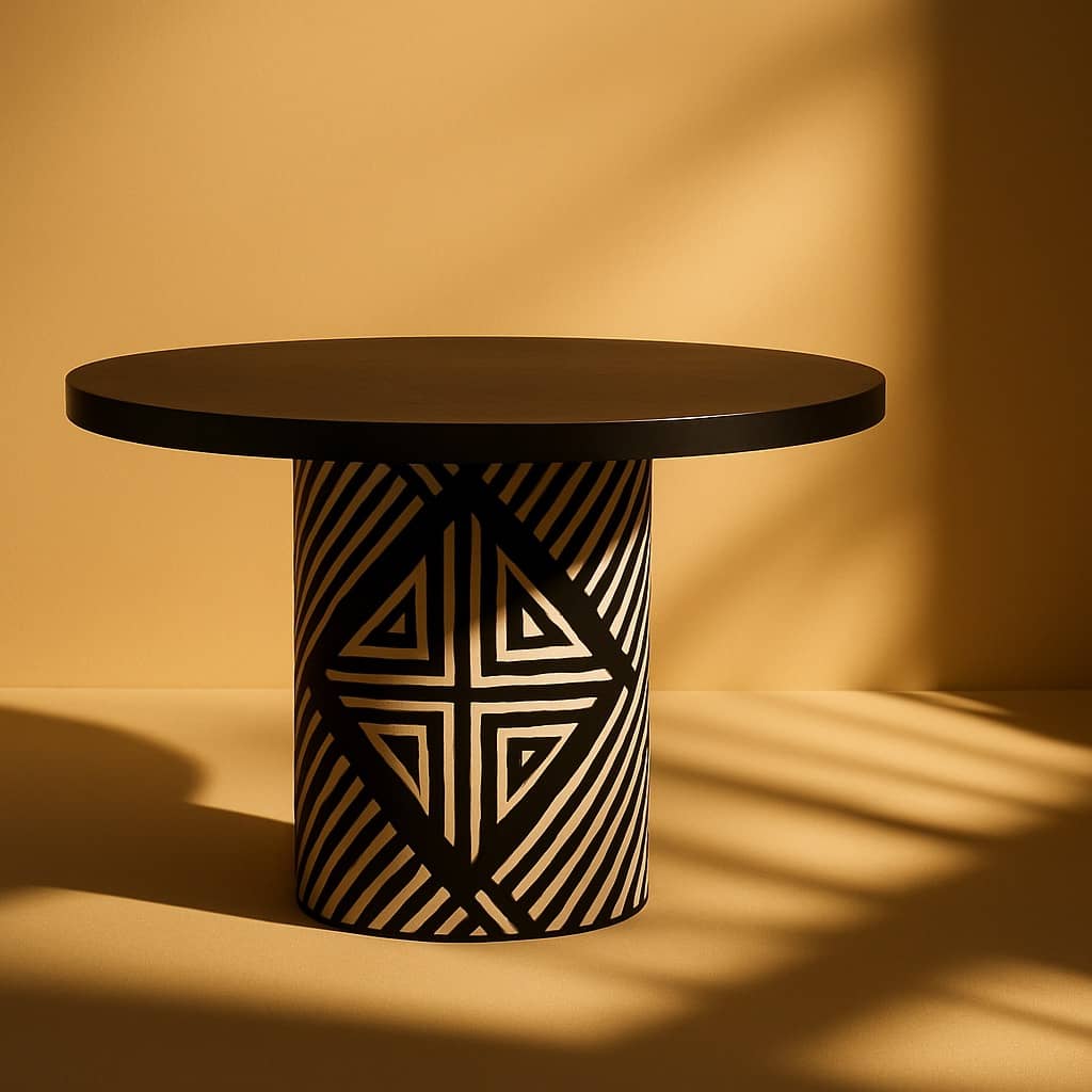 Modern Round Pedestal Dining Table – Black & White Bone Inlay Inspired Geometric Base – 6 Seater Luxury Table - 4