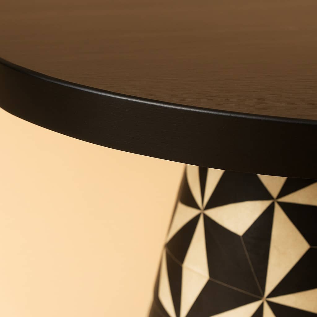 Round Pedestal Dining Table – Black Wood Top with Geometric Star Pattern Base – Modern 4 to 6 Seater Luxury Table - 2