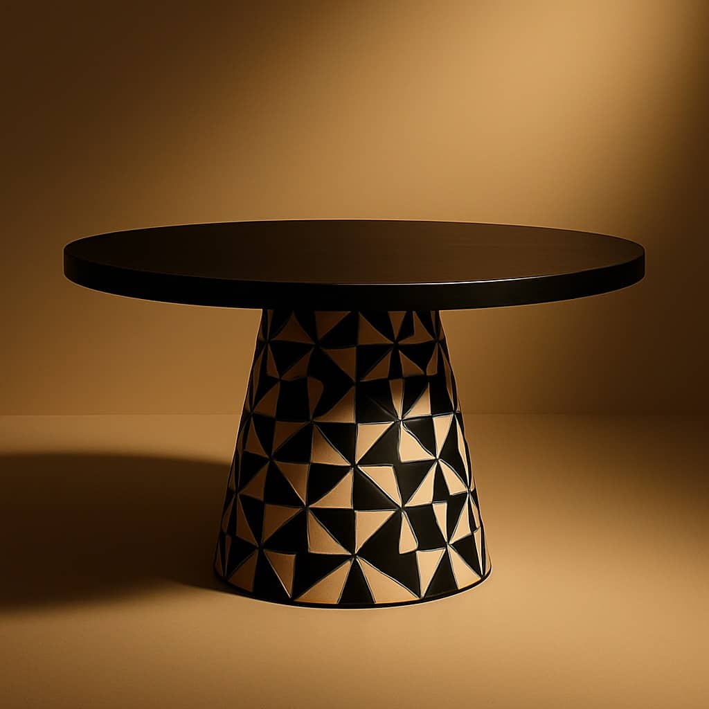 Round Pedestal Dining Table – Black Wood Top with Geometric Star Pattern Base – Modern 4 to 6 Seater Luxury Table - 5