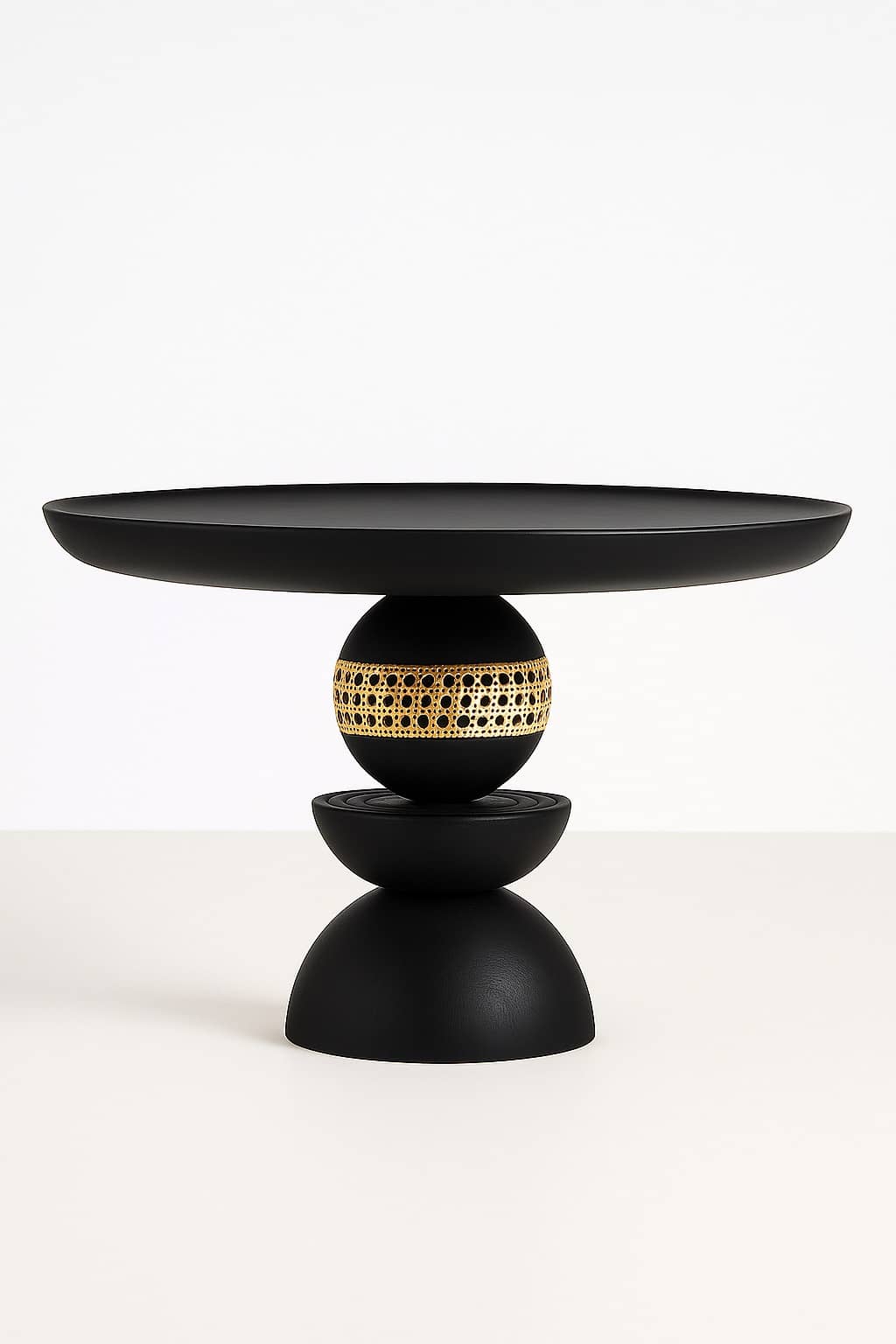 Modern Black Pedestal Dining Table with Cane Detail – 47" Round Wood Table, Sculptural Base, Handmade Furniture Black Round Dining Table - 2