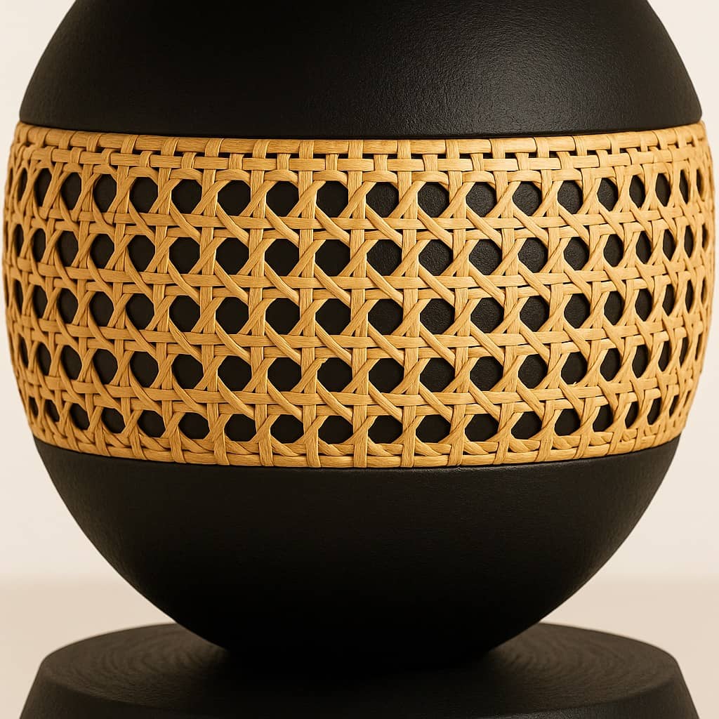 Modern Black Pedestal Dining Table with Cane Detail – 47" Round Wood Table, Sculptural Base, Handmade Furniture Black Round Dining Table - 5