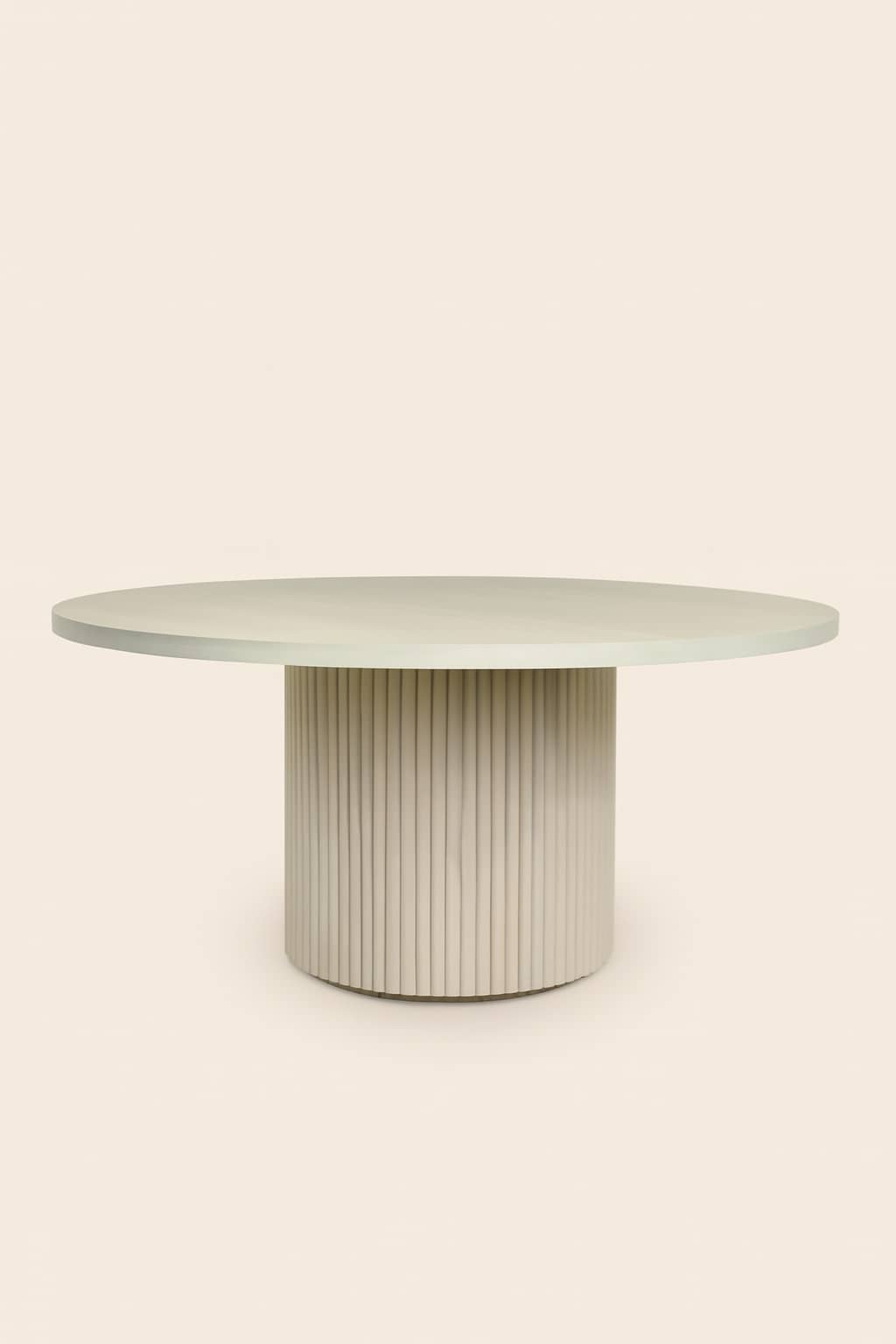 Graze Round Pedestal Dining Table - Fluted  Base, Minimal Modern Design in Warm Beige Finish - white washed dining table round dining table - 1