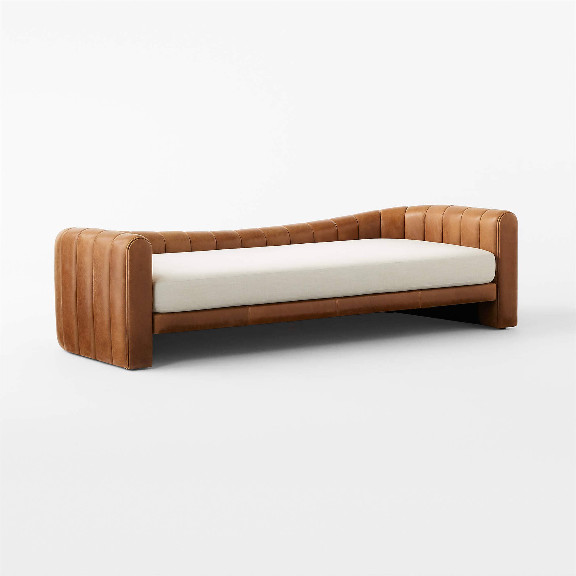 Lazar 84.75" Brown Leather and Beige Performance Fabric Daybed - 2