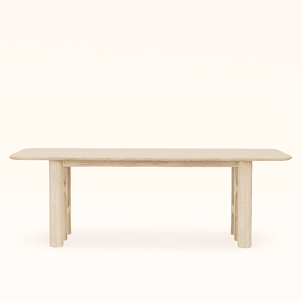 Bron Modern Dining Table – Sculptural Base in Whitewashed Solid Wood - 3