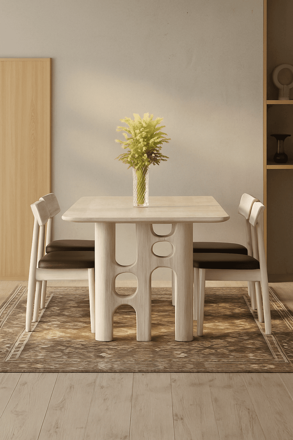 Bron Modern Dining Table – Sculptural Base in Whitewashed Solid Wood - 2