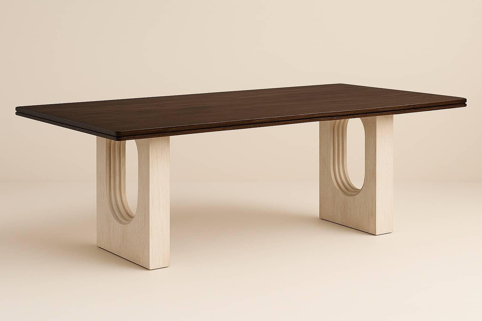 Modern Solid Wood Dining Table – Whitewashed Base with Dark Walnut Top | 8-Seater - 2