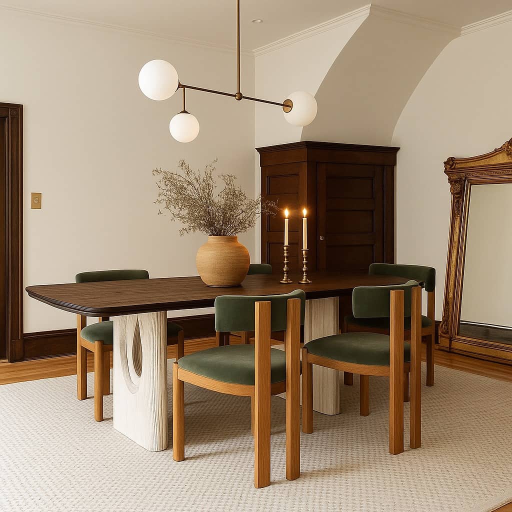 Modern Solid Wood Dining Table – Whitewashed Base with Dark Walnut Top | 8-Seater - 1