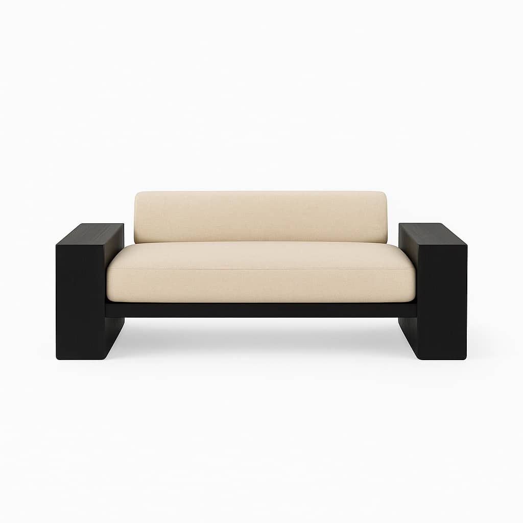 Modern Black Wood Frame Armchair with Beige Upholstery – Contemporary Lounge Chair - 2