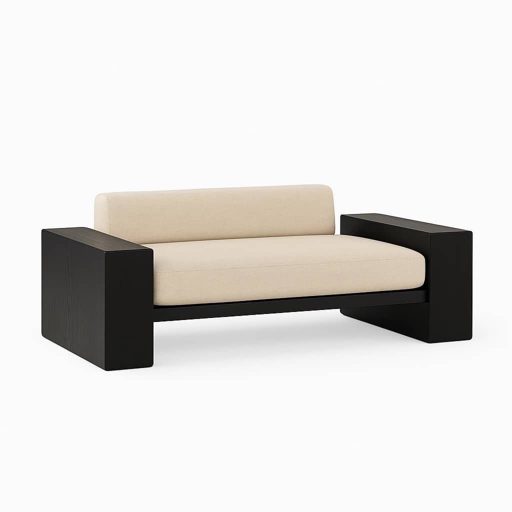 Modern Black Wood Frame Armchair with Beige Upholstery – Contemporary Lounge Chair - 3