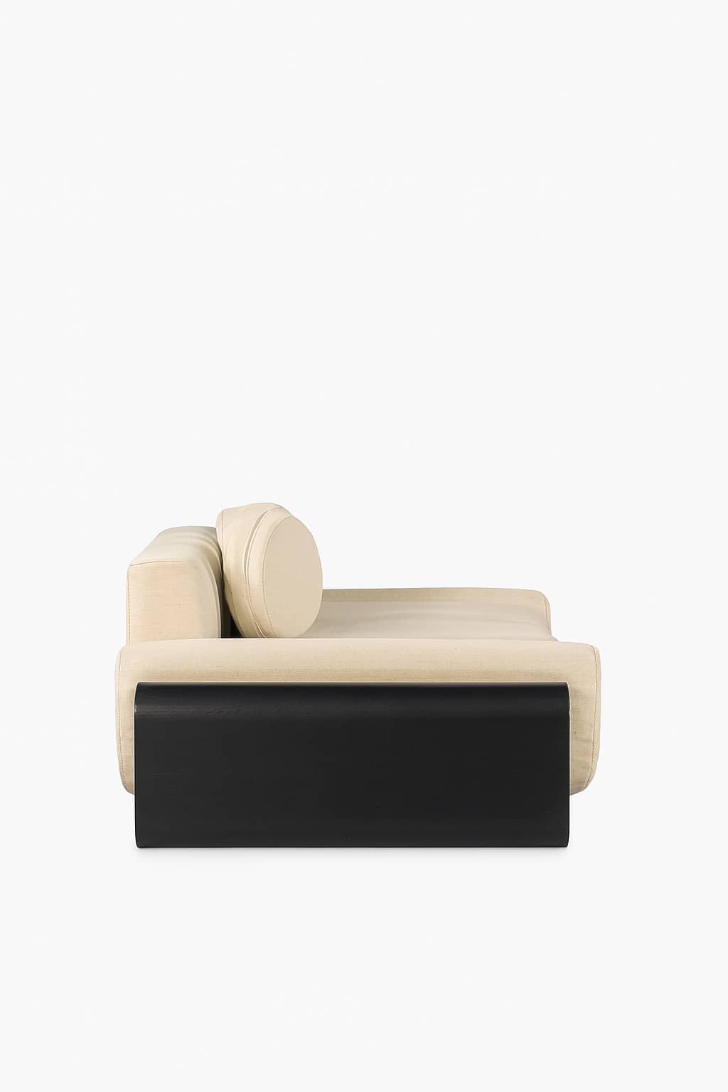 Modern Beige Sofa with Circular Back Cushions and Black Curved Arms – Contemporary Designer Piece - 4
