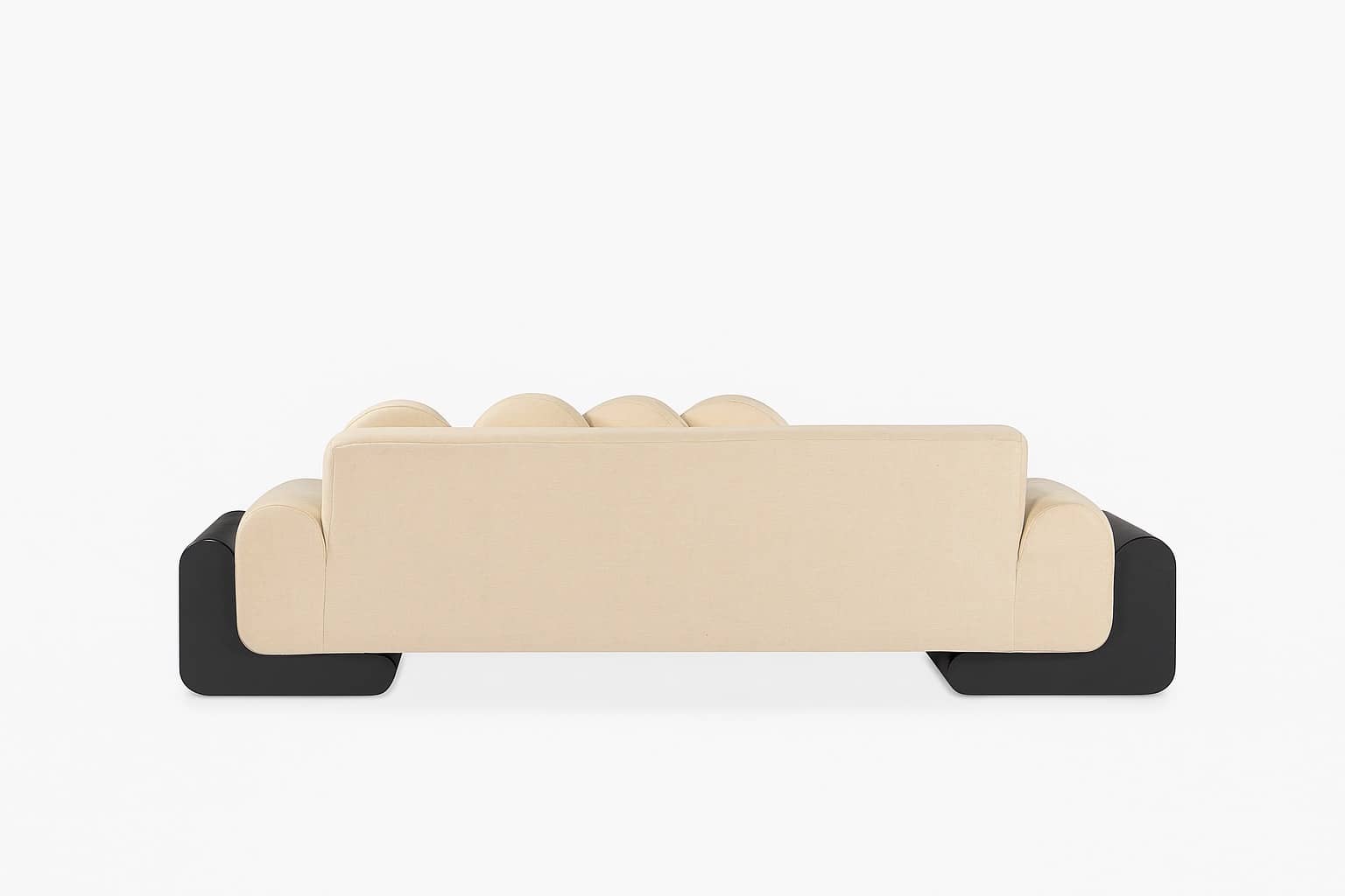 Modern Beige Sofa with Circular Back Cushions and Black Curved Arms – Contemporary Designer Piece - 5