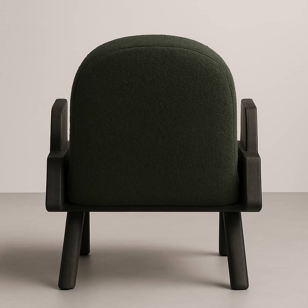 Modern Designer Armchair with Horse Head Arms and Green Bouclé Fabric - 4