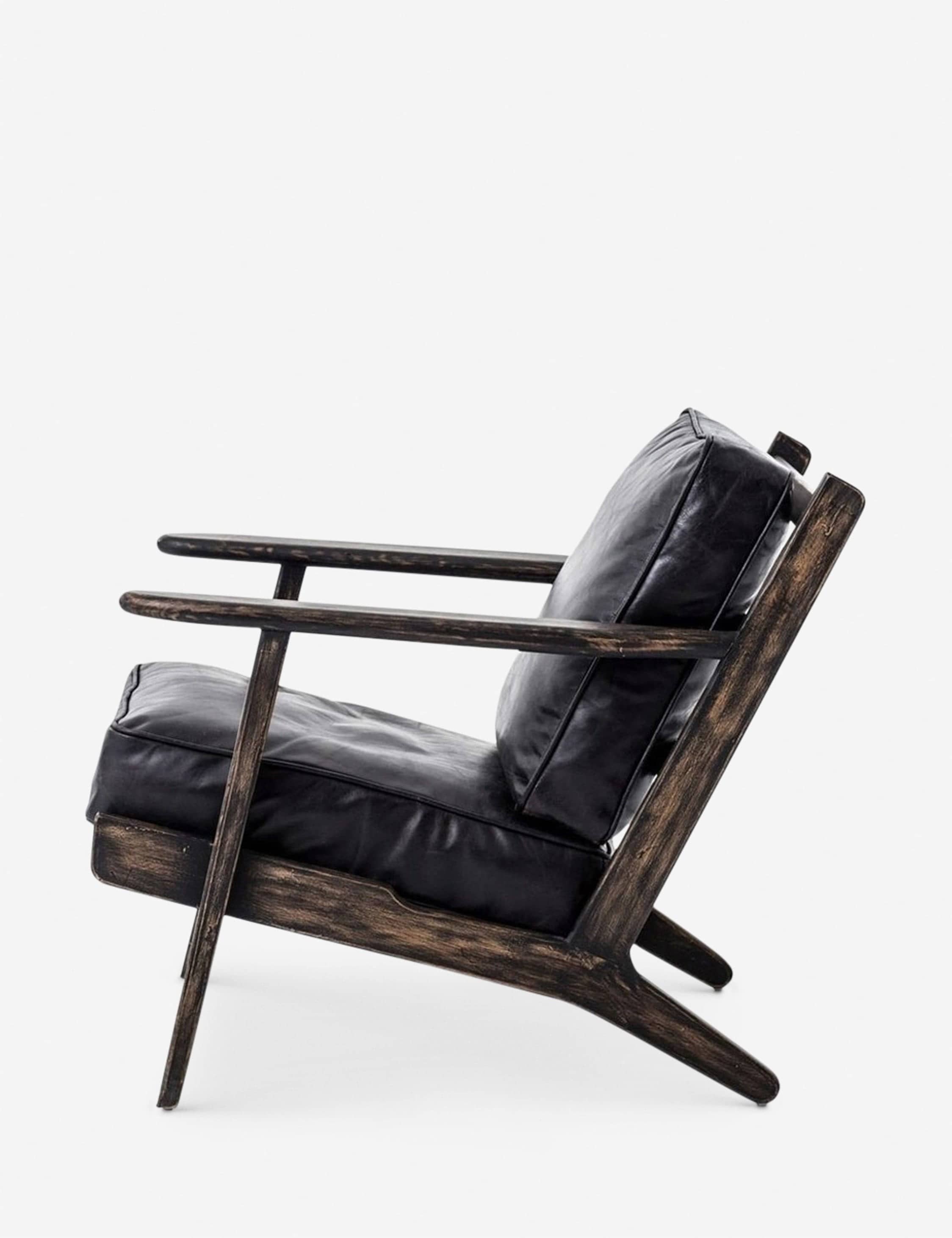 Modern Black Leather Lounge Chair with Rustic Wood Frame – Stylish, Comfortable Accent Piece - 2