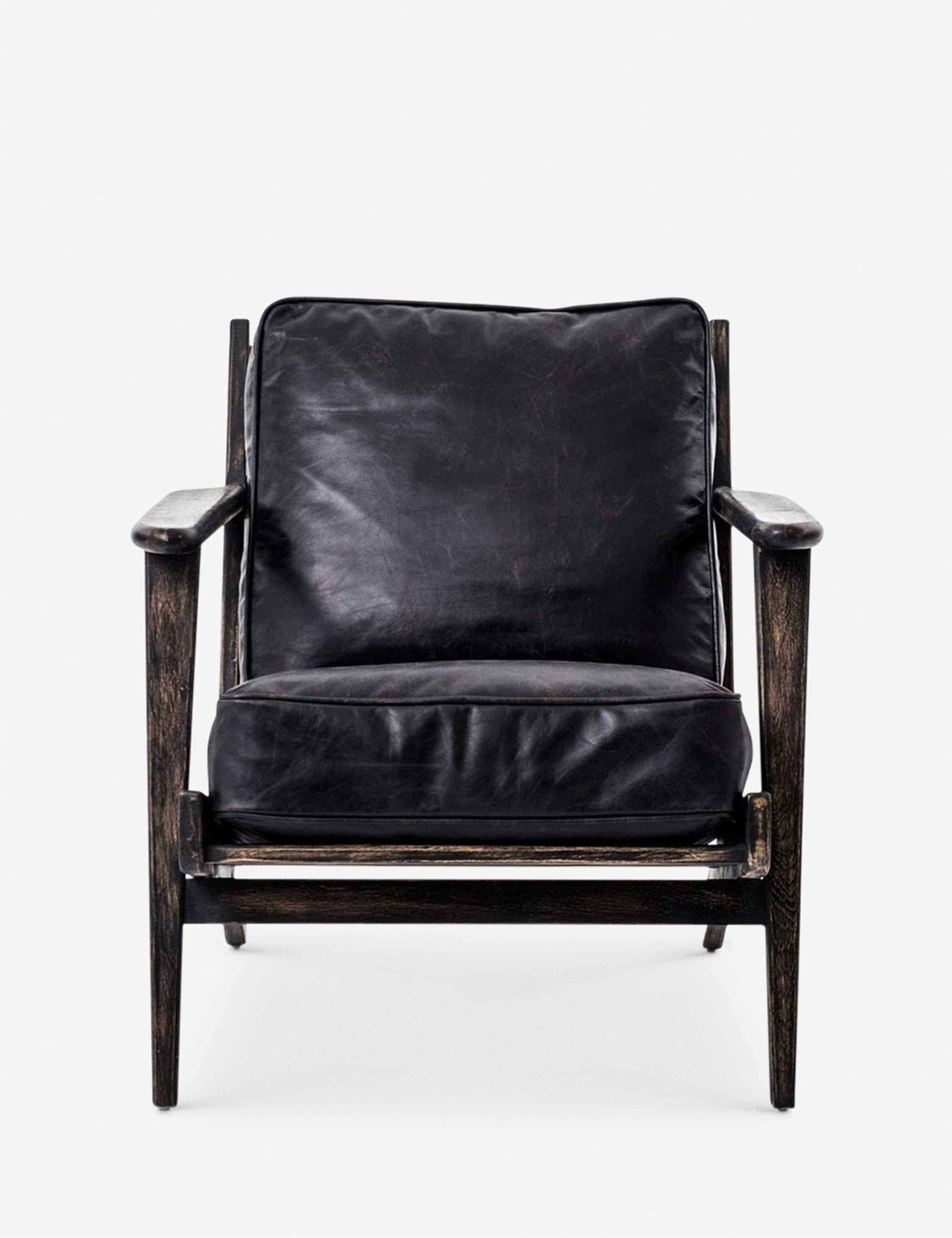 Modern Black Leather Lounge Chair with Rustic Wood Frame – Stylish, Comfortable Accent Piece - 3