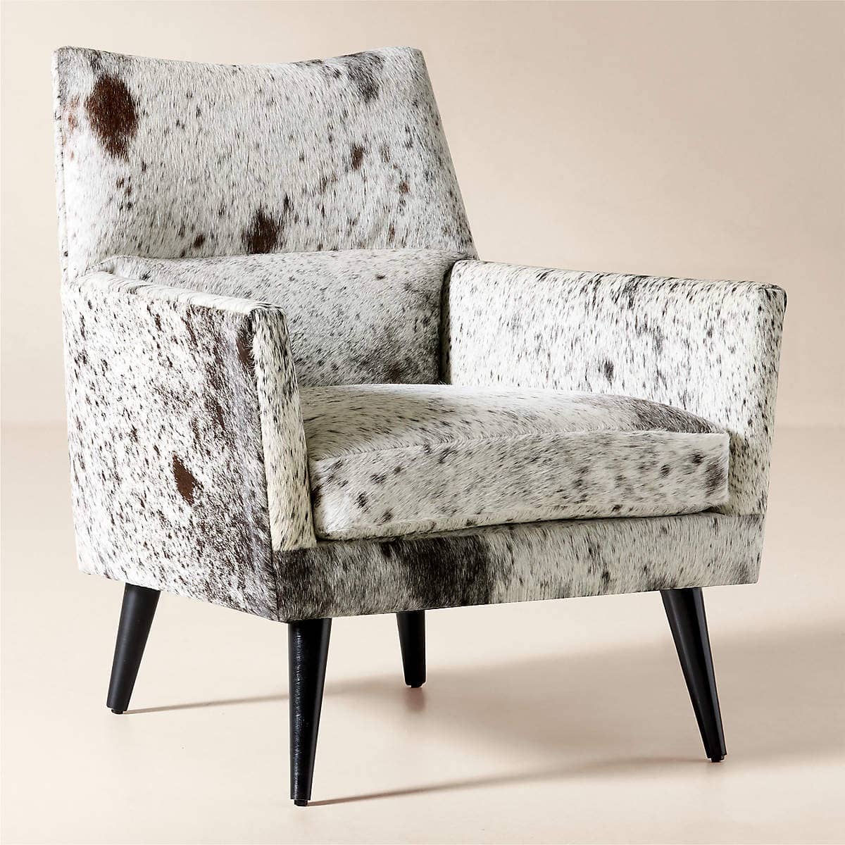 Luxury Cowhide Upholstered Accent Chair with Black Stained Wooden Legs – Unique, Original Animal Skin - 1
