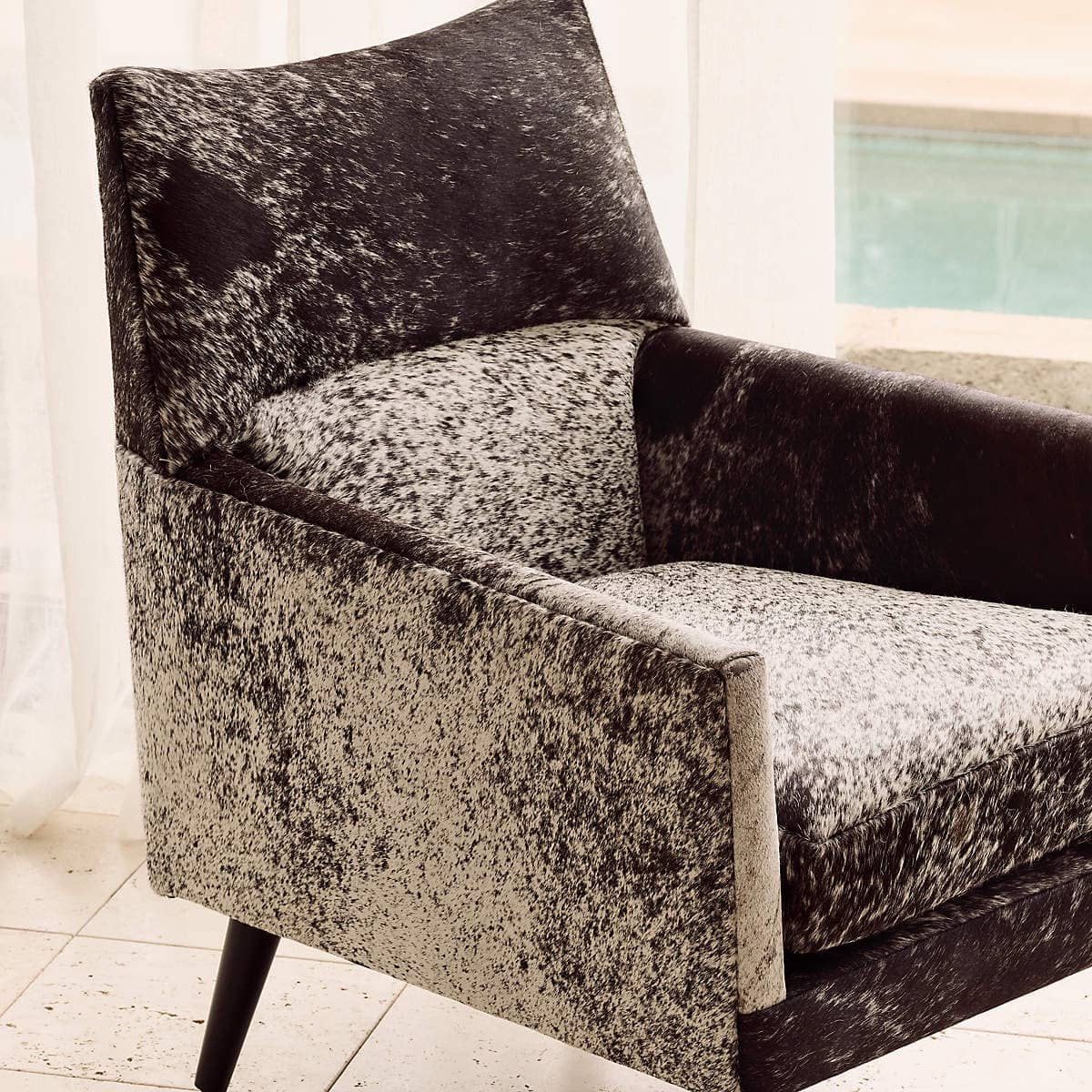 Luxury Cowhide Upholstered Accent Chair with Black Stained Wooden Legs – Unique, Original Animal Skin - 2