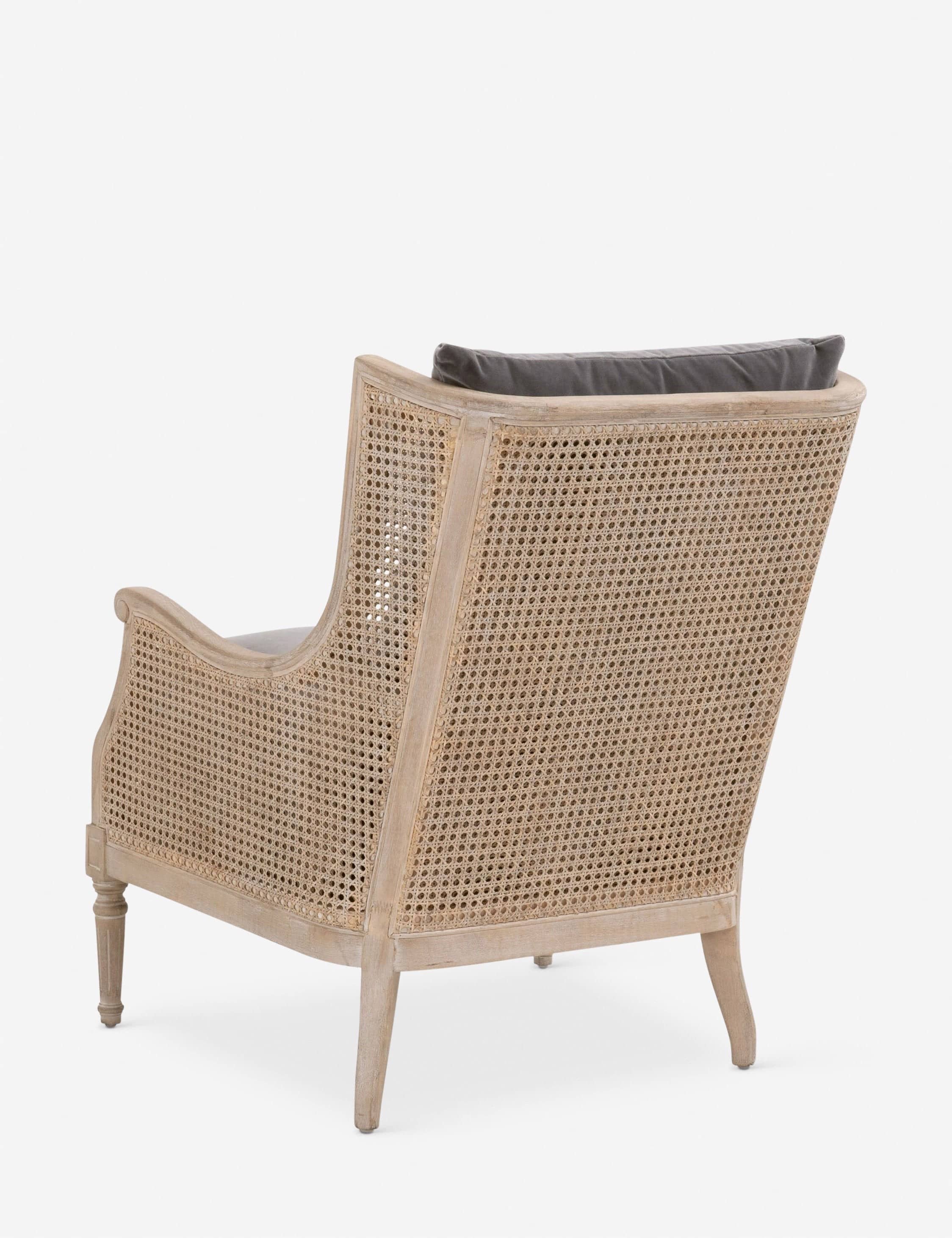 Handcrafted Cane Armchair with Dark Velvet Cushions – Modern Rustic Accent Chair - 4
