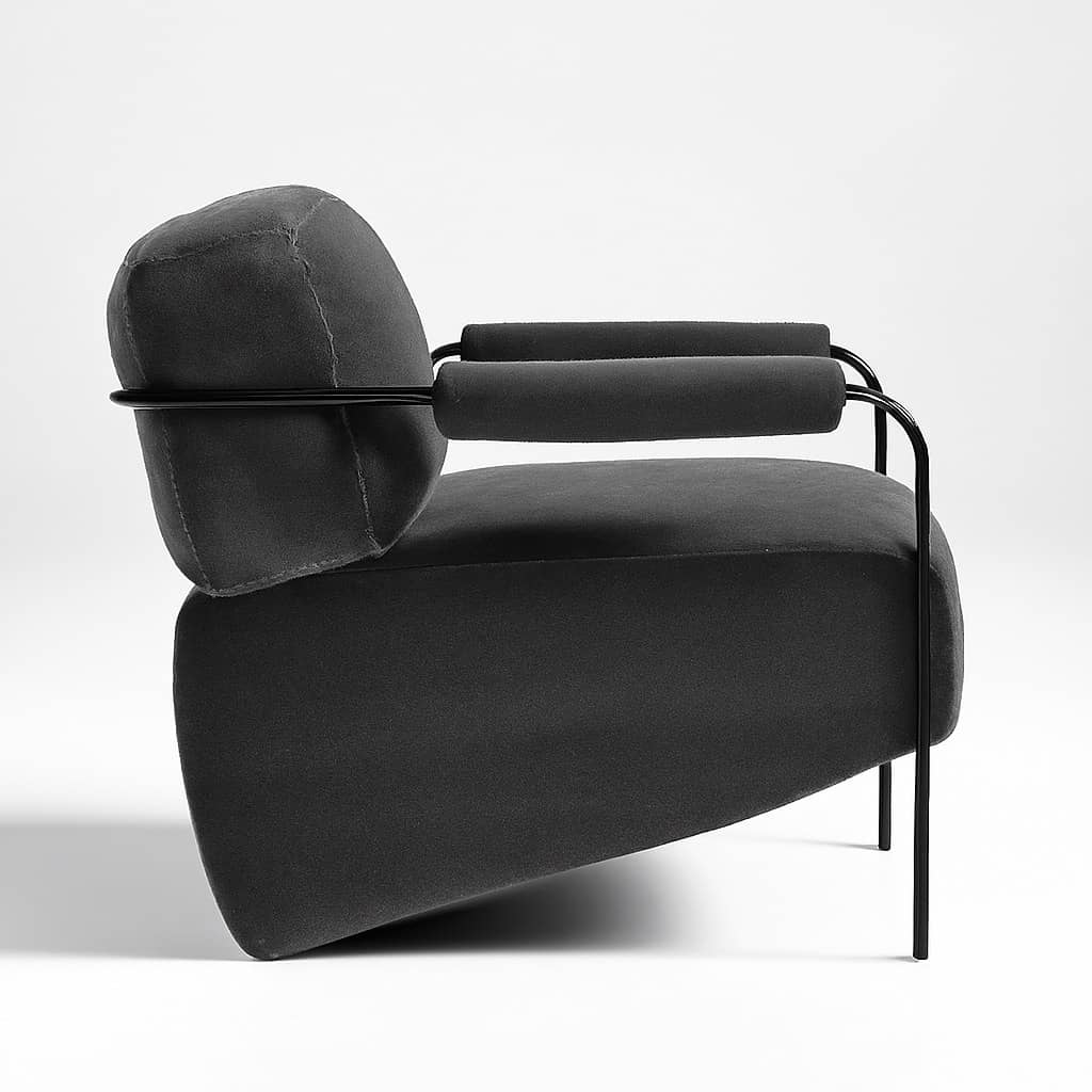 Modern Black Velvet Lounge Chair with Sculptural Metal Arms - 3