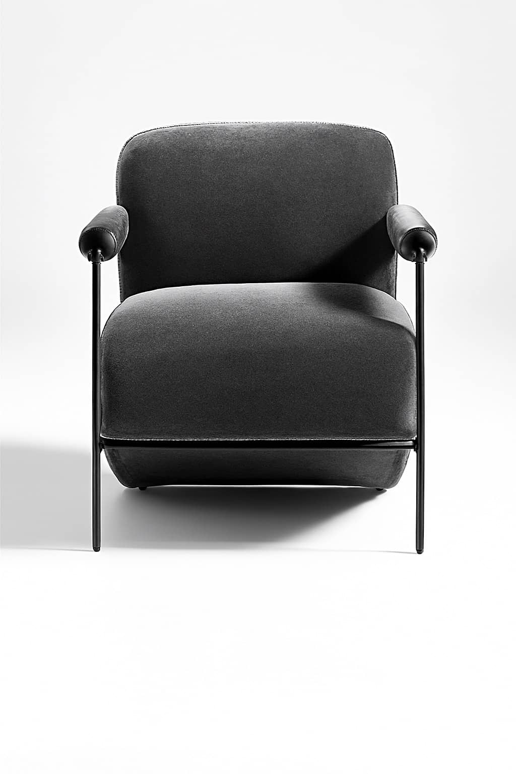 Modern Black Velvet Lounge Chair with Sculptural Metal Arms - 5