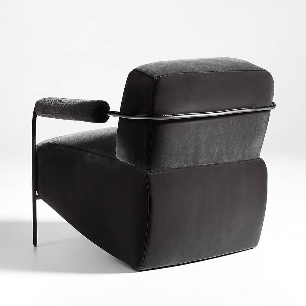 Modern Black Velvet Lounge Chair with Sculptural Metal Arms - 4