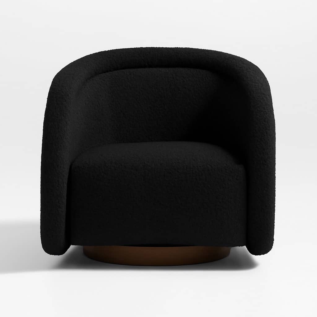 Modern Black Bouclé Swivel Lounge Chair – Curved Arm Contemporary Accent Chair - 2