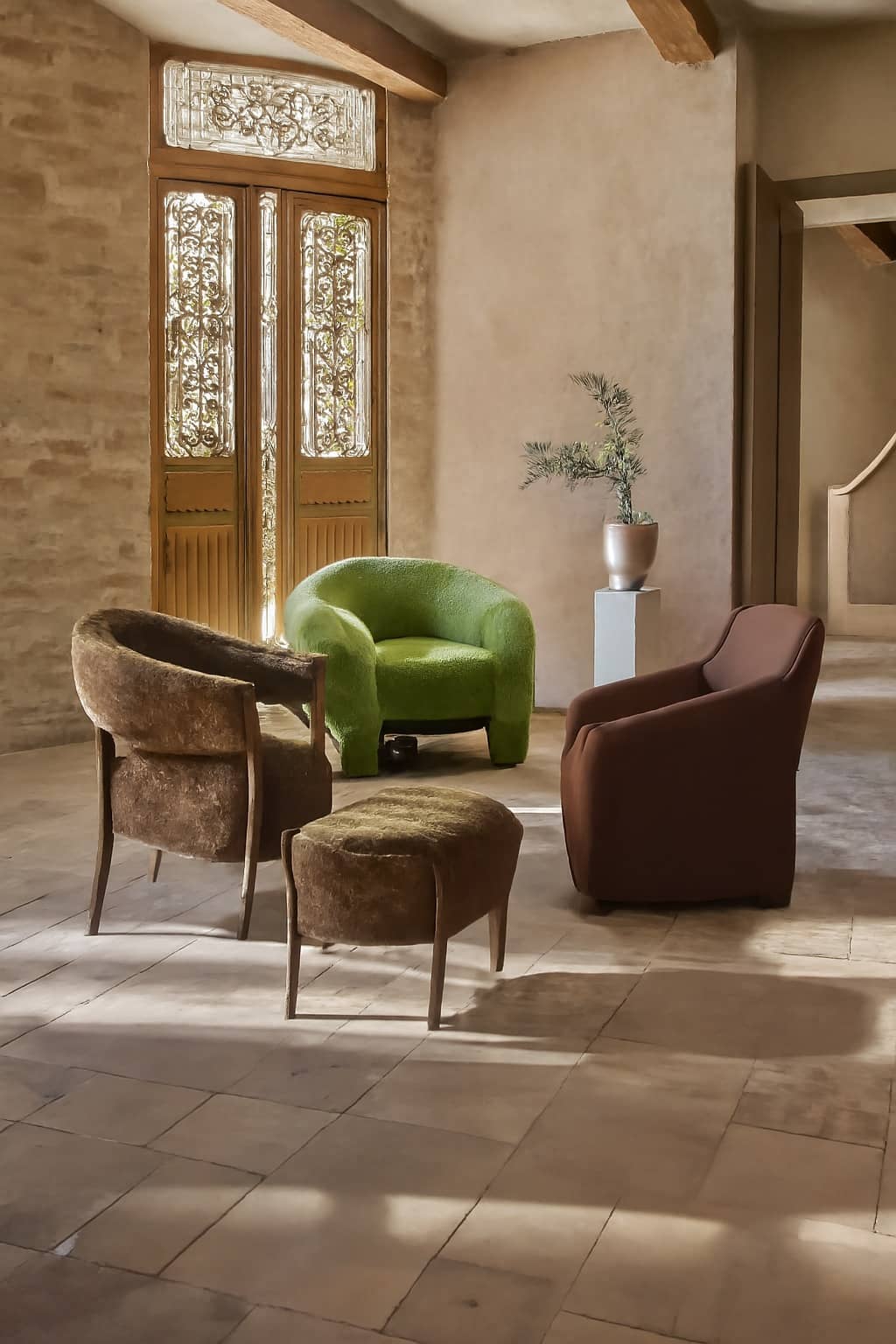Modern Olive Green Bouclé Accent Chair – Sculptural Lounge Seating - 5